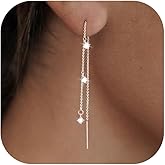 Gold Threader Earrings for Women Elegant Long Chain Drop Dangle Earrings Hypoallergenic Dangling Rhinestones Jewelry Accessories for Brides Wedding Birthday Gift for Women