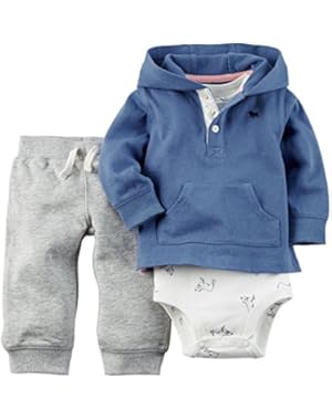 Carters Infant Boys 3 Piece Hoodie Bulldog Bodysuit & Sweatpants Set NB