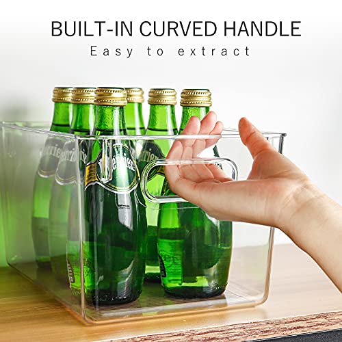 Set of 8 Refrigerator Organizer Bins (4 Large & 4 Small Plastic Storage Bins), Clear Kitchen Organization and Storage with Handles for Pantry, Cabinets, Shelves, Drawer, Freezer - Food Safe, BPA Free