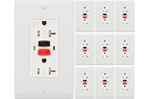10 Pack - POWAWINI GFCI Outlet 20 Amp, UL Listed, Self-Test GFI Receptacles, TamperResistant, Weather Resistant, LED Indicator, with Decor Wall Plates and Screws, Indoor or Outdoor Use (Red/Black)