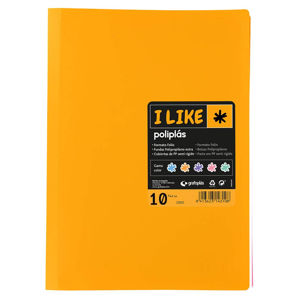 Grafoplas 1431355 Folio Case 10 Welded Sleeves Mandarin Polyplasen I Like
