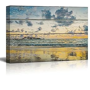 Relaxing Beach Scene on a Rustic Wooden Background