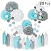 23 Pcs Blue White Happy Birthday 1st Baby Shower Party Wedding Favors Hanging Decorations Kit with Paper Tissue Flowers Tassel Hangings and Dots Garlands Decorations