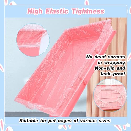 SUSOO 50 Pcs Universal Disposable Pet Cage Liners-122cm Elastic PE Tray Covers for Small & Large Cages Base Litter, Leakproof Plastic Film for Birds,Parrot, Rabbits,Hamster and Animal Cage Accessories