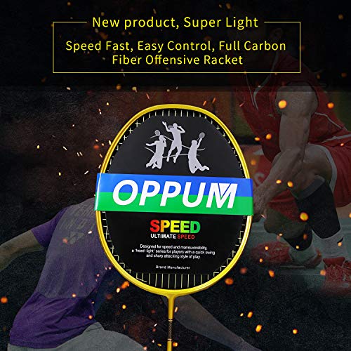 OPPUM Graphite Badminton Racket Integral Moulding Craft Racket Full Carbon Fiber Material Lightweight 1 Player Badminton Racquet-Gold
