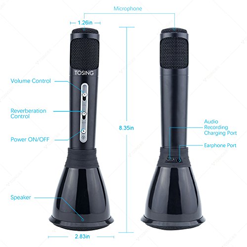 TOSING K068 Wireless Karaoke Microphones Bluetooth Speaker Portable KTV Player Mini Home KTV Music Playing and Singing Machine System for iPhone/Android Smartphone/Tablet Christmas Gift (black) - Thumbnail 3