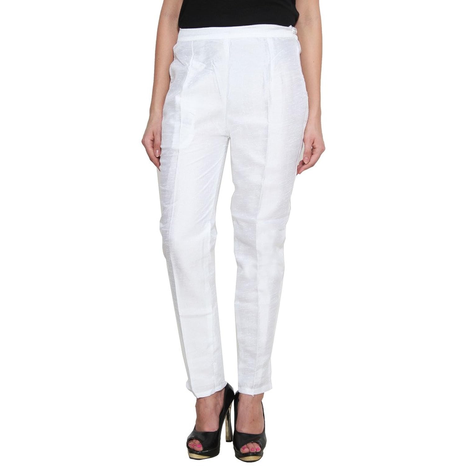 numbrave white raw silk pants with full length cotton lining for women