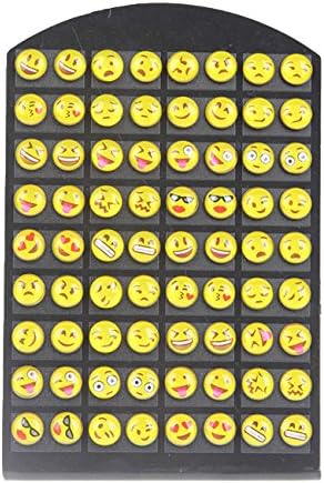 FIONUSUM 36 pairs Round Yellow Emoji Glass Earring Stud Emoticon Ear Piercing for Girls