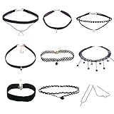 9 PCS Women Girls Classic Black Velvet Necklace and Black Velvet Tattoo Choker Collar Lace Gothic Vintage Adjustable