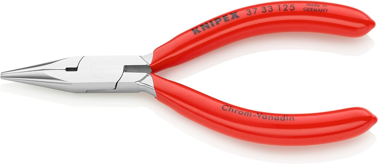 KNIPEX Flat Nose Pliers for Precision Mechanics Chrome-Plated with Plastic Coating 125 mm, 37 33 125
