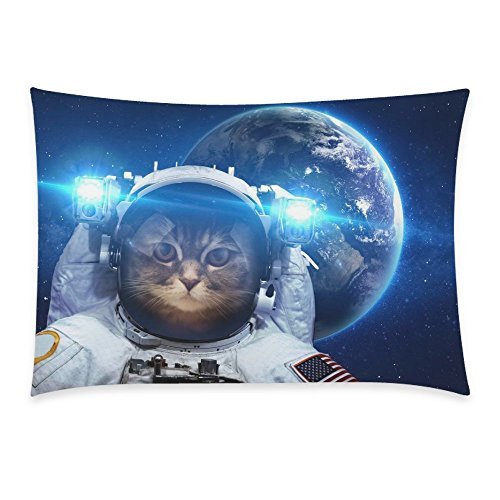 InterestPrint Sloth Astronaut Cat Nebula Galaxy Outer Space Pillowcase Standard Size 20 x 30 Inch One Side - Hipster Cat Universe Earth Planet Bling Glitter Star Pillow Case Cover Sham Decorative