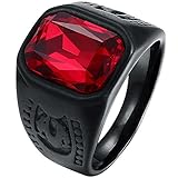 LWLH Mens Vintage Square Ruby CZ Crystal Stone Titanium Steel Ring Band Gothic Biker Knight Red Black