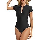 Holipick Short Sleeve Rash Guard for Women - Modest One Piece Swimsuit UPF 50+ Zipper Bathing Suit