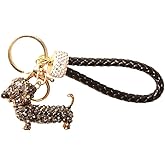 NOIAFZY 1PC Sparkling Rhinestone Dachshund Keychain - Featuring Black & Golden Chains, Alloy Accents & Lobster Clasp, Playful Dog Jewelry for Car Keys, Backpack Accessories