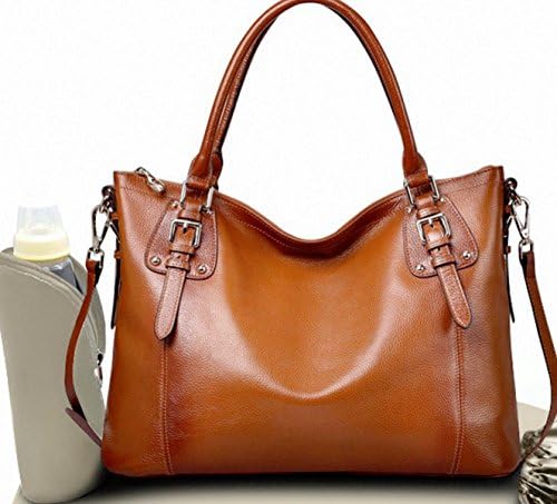 Genuine Leather Diaper Bag, Changing Mat, Diapers Drawstring Sac, Insulated Bottle Holder,Stroller Straps