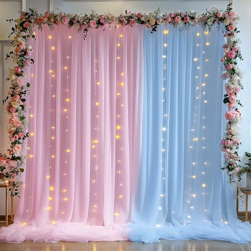 Pink Blue Tulle Backdrop Curtain with Lights