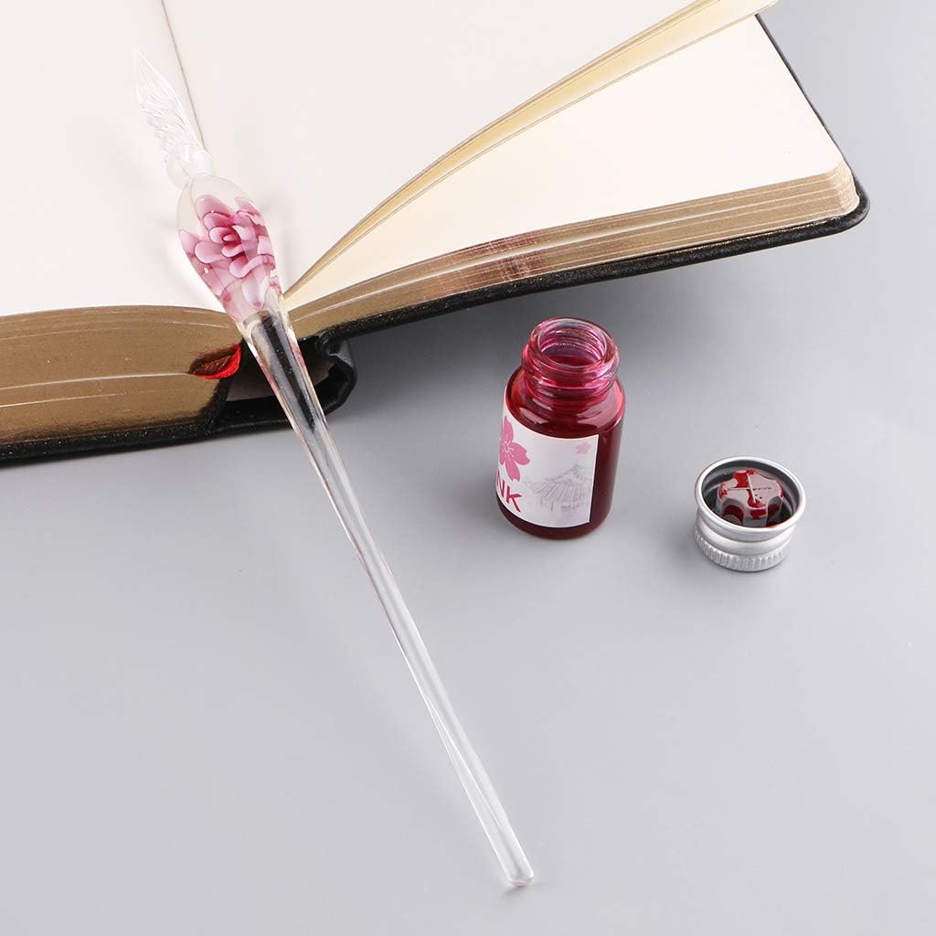 JUANLIAN 13Pcs/Set Cherry Blossom Glass Dip Pen Ink Set,Dip Writing