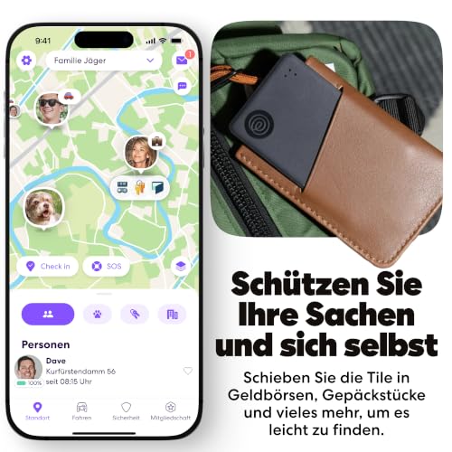 Tile Slim - Geldbörsenfinder, Bluetooth-Tracker und Gegenstandsfinder für Gepäckanhänger, Reisepässe und mehr. iOS- & Android-kompatibel. Handy-Finder. 1er-Pack (Schwarz)