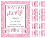 Don't Say Baby! -The Baby Shower Clothespin Game for Guests to Wear Pink Girl with Mini Wooden Clothespins Party Favors For 30 Players (Pink- Girl)
