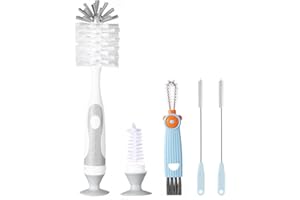 4-in-1 Baby Bottle Brush Set, Ariseno Bottle Brush for Baby, Bottle Cleaner Brush Set, Including Nylon Bottle Brush, Bottle Cap Brush, Straw Brush, Nipple Brush, BPA-Free (Gray)