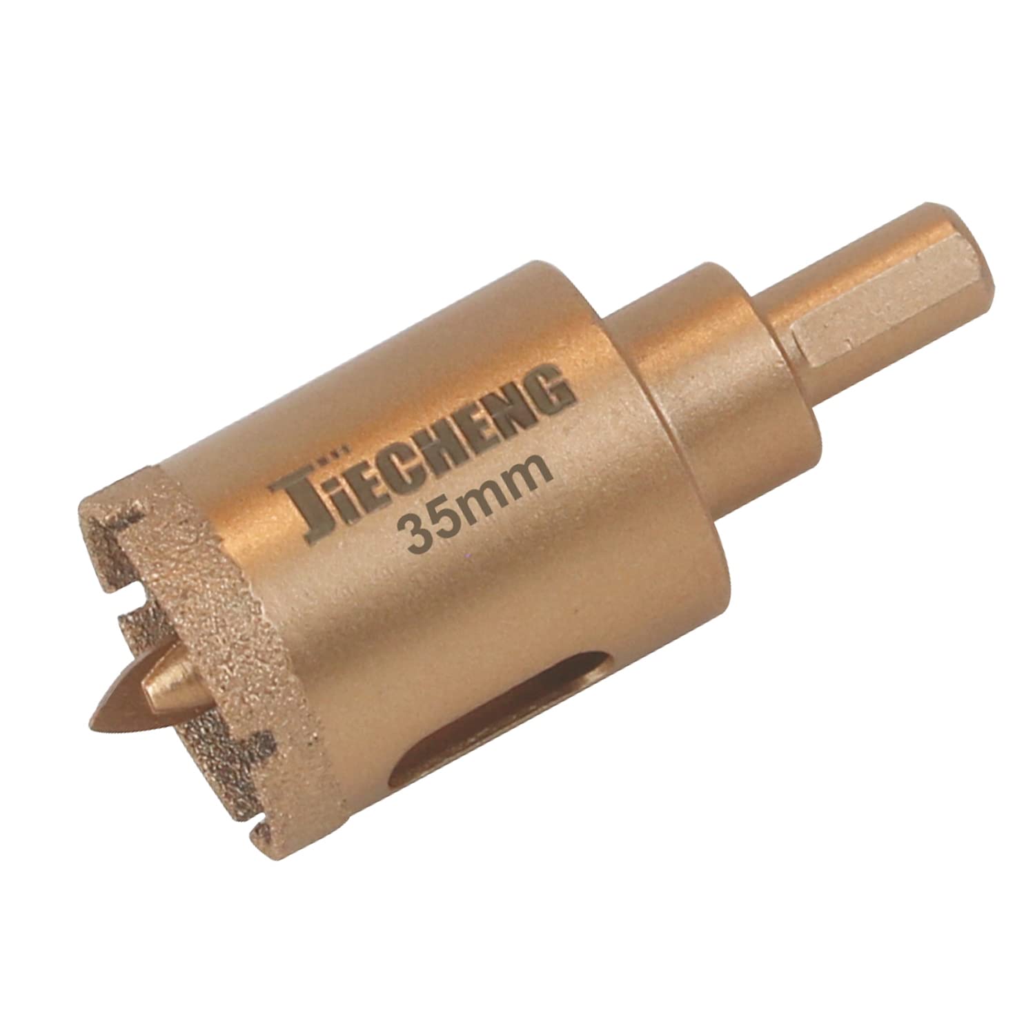 Photo 1 of JIECHENG Brazed Diamond 1-3/8 inch Hole Saw with Center Drill Bit for Ceramic,Porcelain,Tile,Glass,Granite Quartz,Marble,Gemstone,Dry Drilling 35mm