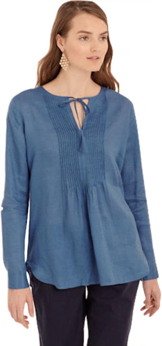 Ann Taylor - Women's - Sea Blue Tuxedo Pleated 100% Linen Peasant Blouse