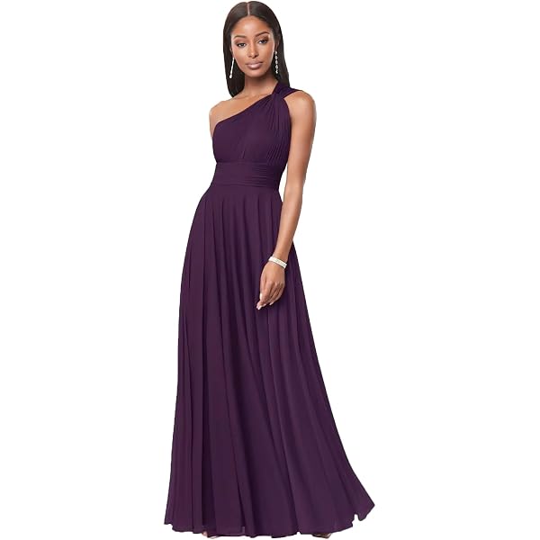 Amazon.com: Women's One Shoulder Bridesmaid Dresses with Slit Long Ruched  Chiffon Prom Gown Black 2 : Clothing, Shoes & Jewelry