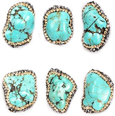 JAB 2Pcs Freeform Natural Turquoise Paved Zircon Beads Charms Jewelry Making JAB154x2