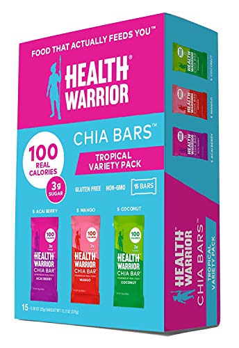 Health Warrior Chia Bars Variety Pack, Coconut/Acai Berry/Mango, 15 Count