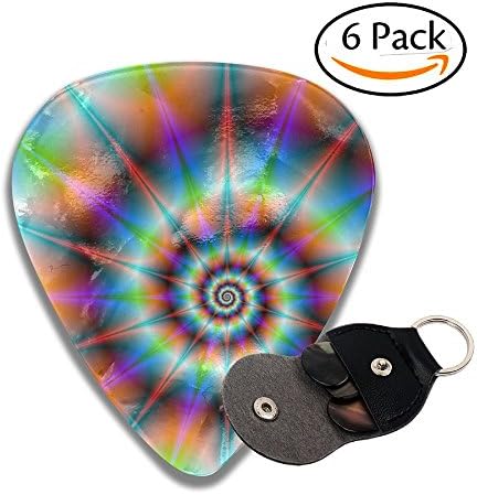 FasonKing Rainbow Spiral Fanny Tie Dye Guitar Picks 6 Pack, Celluloid Guitar Pick Electric & Acoustic Guitars Includes 0.46mm, 0.71mm, 0.96mm - Unique Guitar Gift For Bass