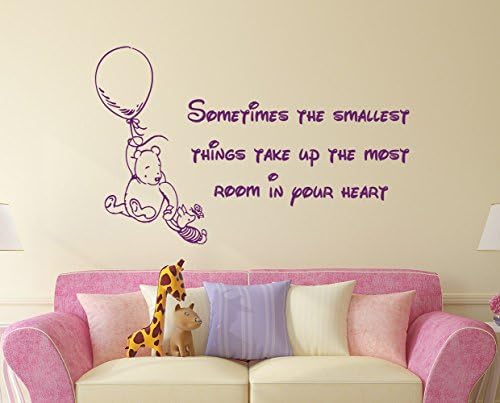 Winnie the Pooh Quote Wall Decal Vinyl Sticker Decals Quotes Sometimes The Smallest ... in Your Heart Quote Wall Decor Nursery Baby Room x62