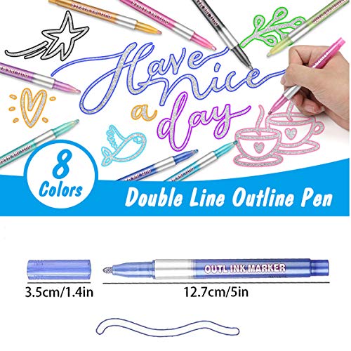 Outline Marker Pens, 8 Colors Double Line Marker Pen Sel-outline Metallic Marker for Art, Drawing, Card Making, Easter Egg