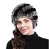 Bafei Real Genuine Rex Rabbit Fur Knitted Winter Hat Caps for Women (coffee/black)