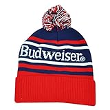 Budweiser Bud Adult Blue with Stripes Adult Pom Cuffed Beanie Winter Knit Hat