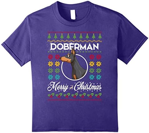 Kids Merry Christmas Ugly Sweater Doberman T-shirt Dogs Lover 8 Purple