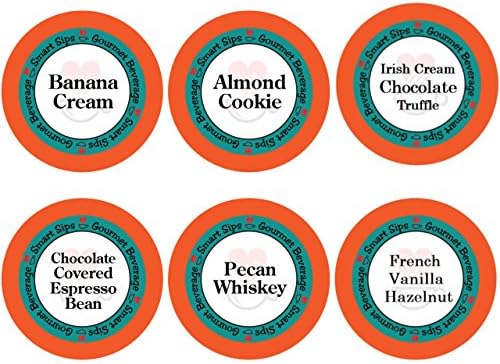 Smart Sips, Coffee Lovers Variety Sampler Pack- Banana Cream, Chocolate Covered Espresso Bean, Pecan Whiskey, Almond Cookie, Vanilla Hazelnut, Irish Cream Chocolate - for All Keurig K-cup Machines
