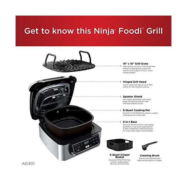 Ninja-Foodi-5-in-1-4-qt-Air-Fryer-Roast-Bake-Dehydrate-Indoor-Electric-Grill-AG301-10-x-10-Black-and-Silver