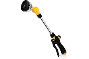 YUNVI 16 Inches Garden Watering Wand,10 Pattern 180° Rotating Head Garden Hose Wand,Hose Nozzle Sprayer