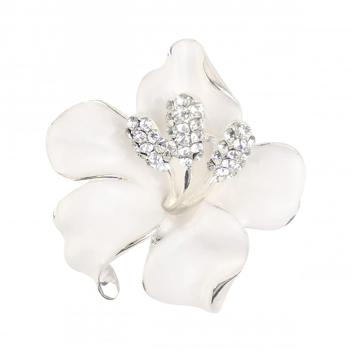 Mecool Brooch Pin for Women Flowers Brooch with Created Crystal White 29.8g