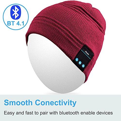 Qshell Winter Bluetooth Beanie Hat Cap with Stereo Speaker Headphones, Microphone, Hands Free and Rechargeable Battery - Compatible with Mobile Phones, iPhone, iPad, Tablets, Android Smartphones - Red - Thumbnail 4