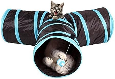 Cat Tunnel, WonderforU Collapsible 3 Way Pet Toy Tunnel with Dangling Ball for Cat, Puppy, Kitten and Rabbit