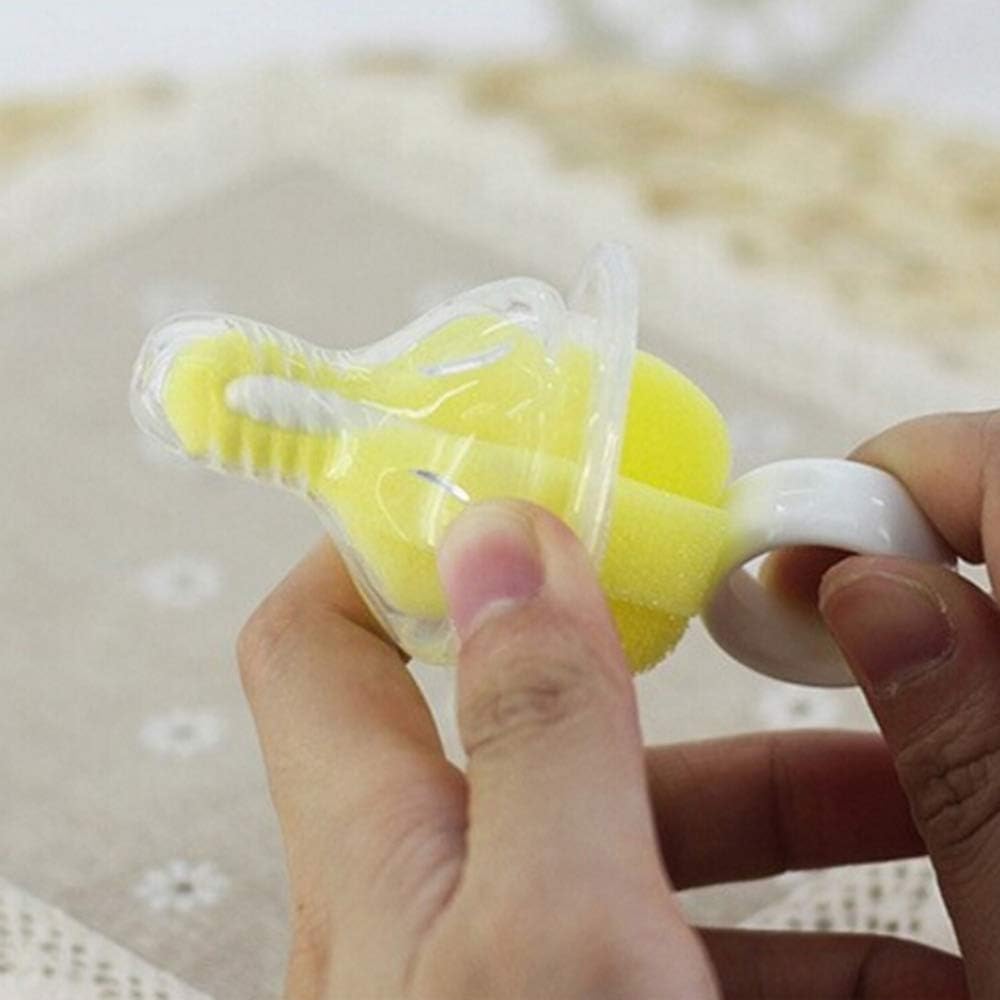 Laifeng ZIMO,5 PCS 360 Degree Rotating Sponge yellow Baby Nipple Brush Babies Teat Cleaning Feeding Bottle Brushes Infant Pacifier Cleaner
