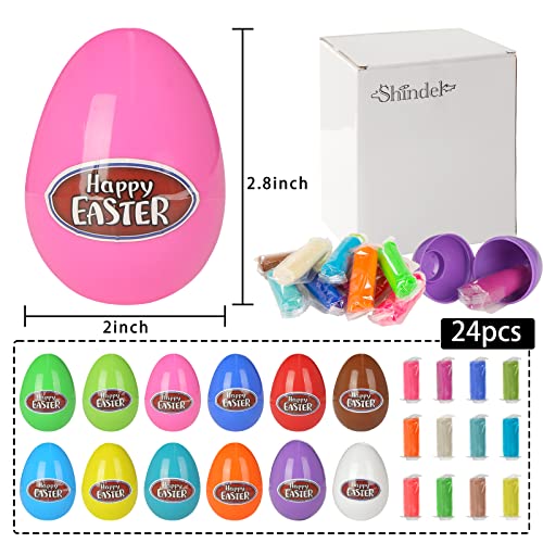 Shindel 24PCS Eggs Filled with Modeling Compound, Easter Basket Stuffers Premium Prefilled Eggs for Kids