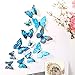 Somotersea 24PCS 3D Butterfly Wall Decal Double Wings Removable Refrigerator Magnets Stickers Decor for Kids Room Decoration Home and Bedroom Art Mural Blue