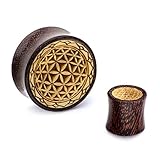 Double Flared Flower of Life Dark Tamarind Wood Plugs - Available in Multiple Sizes - Sold as a Pair (22mm (7/8