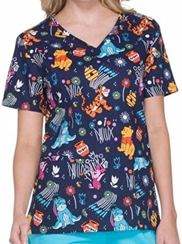 Disney Winnie The Pooh Piglet Eeyore Scrub Top V-Neck PLUS SIZE 2X 3X / Cotton (3X)