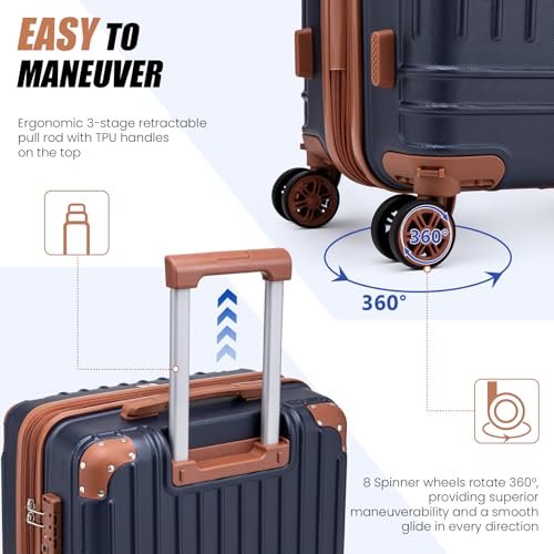 KUNEL Luggage Sets 5 Piece Suitcase Sets Suitcase with ABS Hard Shell Lightweight TSA Lock Double Spinner Wheels, PorscheBlue, 5 Piece Sets (20/24/28/DB/TB)