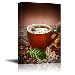 Canvas Prints Wall Art - Coffee Cup with Coffee Beans | Modern Wall Decor/Home Decoration Stretched Gallery Canvas Wrap Giclee Print & Ready to Hang - 12" x 18"