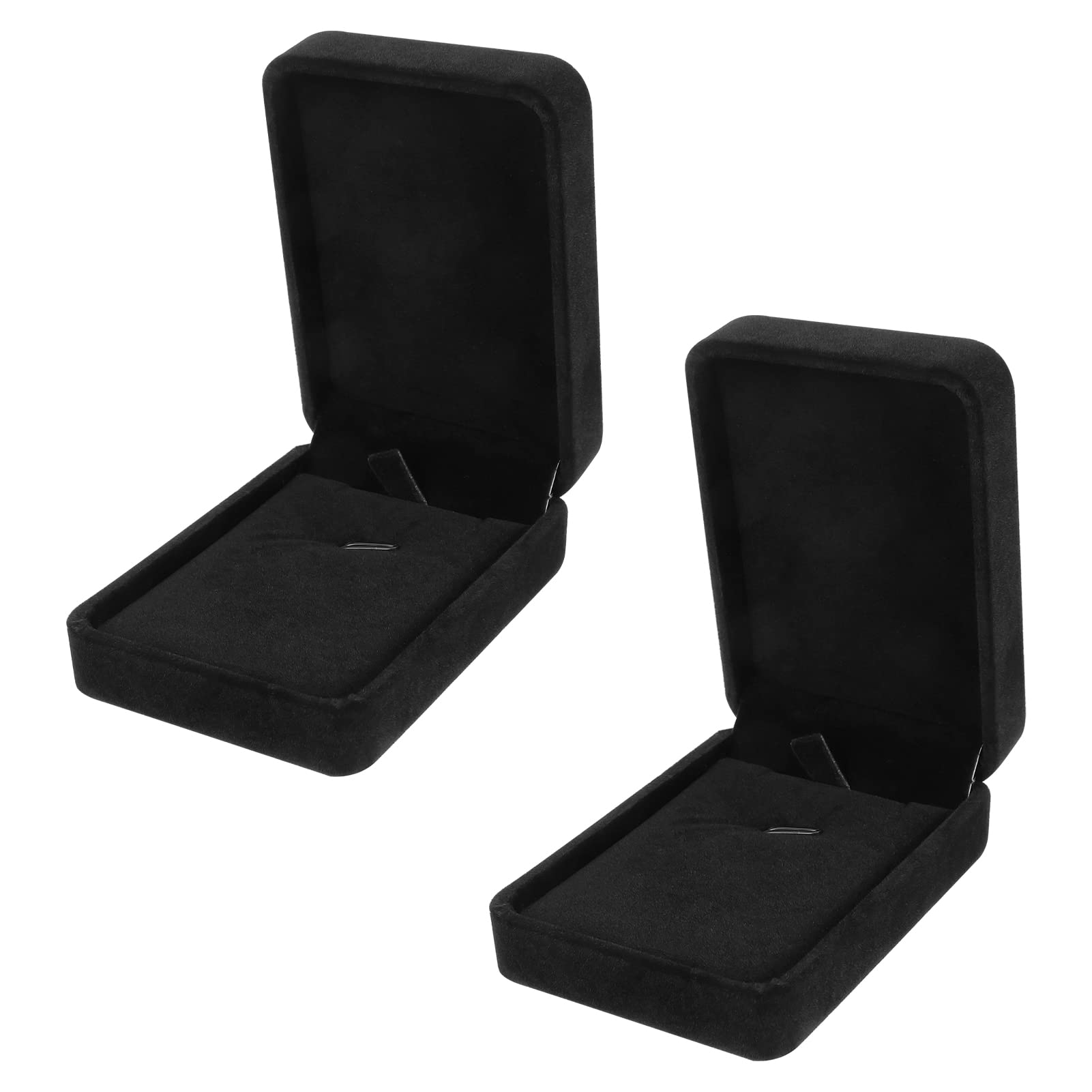 Heyu-Lotus Necklace Box, 2 Pack Velvet Long Chain Jewelry Organizer Necklace Display Box for Engagement, Anniversaries, Weddings or Birthdays(Black)