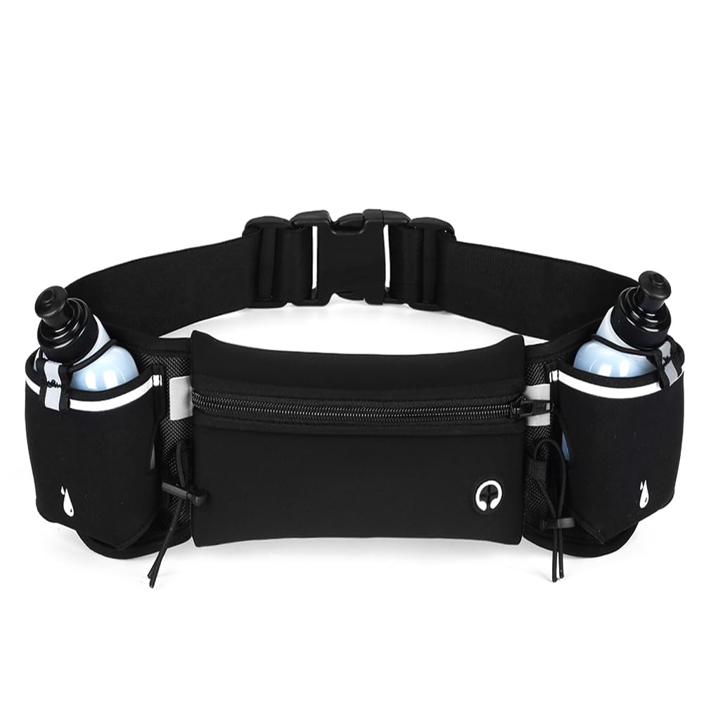 flintronic Hydrabelt Running Belt, Running Belt with Water Bottles (2 X 175ml), Adjustable Sports Waist Pouch, Waterproof Waist Pack Bag for Running Cycling Hiking.